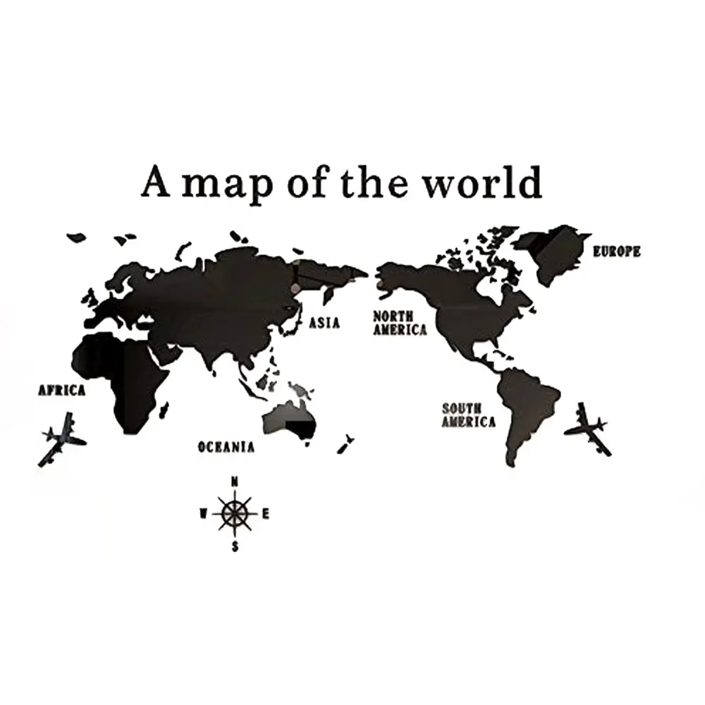 Черная 3D акриловая большая карта мира Наклейка на стену для украшения