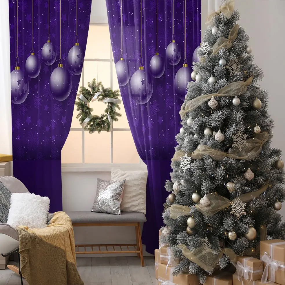 

Curtain Snowflakes Decorating Balls Stars Snowy Winter Night F Merry Christmas Artwork Purple Gold