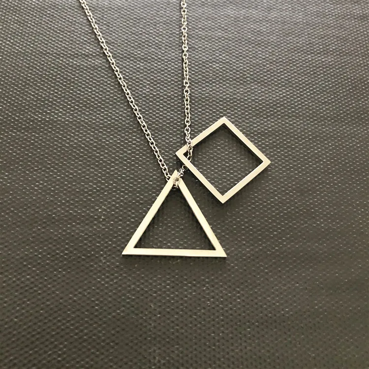 Interlocking Stacking Silver Stainless Steel Geometric Hollow Square and Triangle Necklace Hip Hop Gothic Punk Fashion Jewelry | Украшения