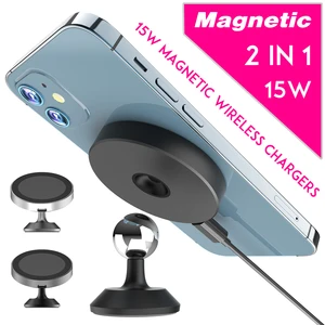 2in1 15w magnetic wireless charger qi wireless car charger for mag iphone 12 13 pro max mini samsung huawei xiaomi free global shipping