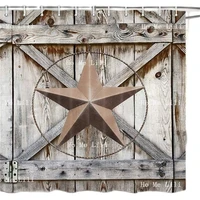 Western Star Texas On Rustic Wooden Board Farmhouse Barn Door Vintage Farmhouse Country Shower Curtain With Hooks