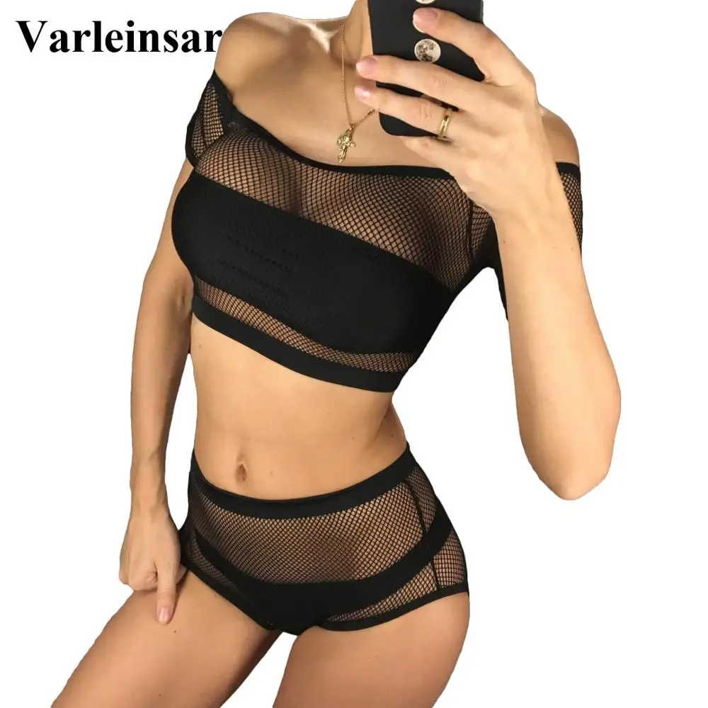 Женский купальник V982 бикини с высокой талией и сеточкой 4 шт. 2019|Купальники| |