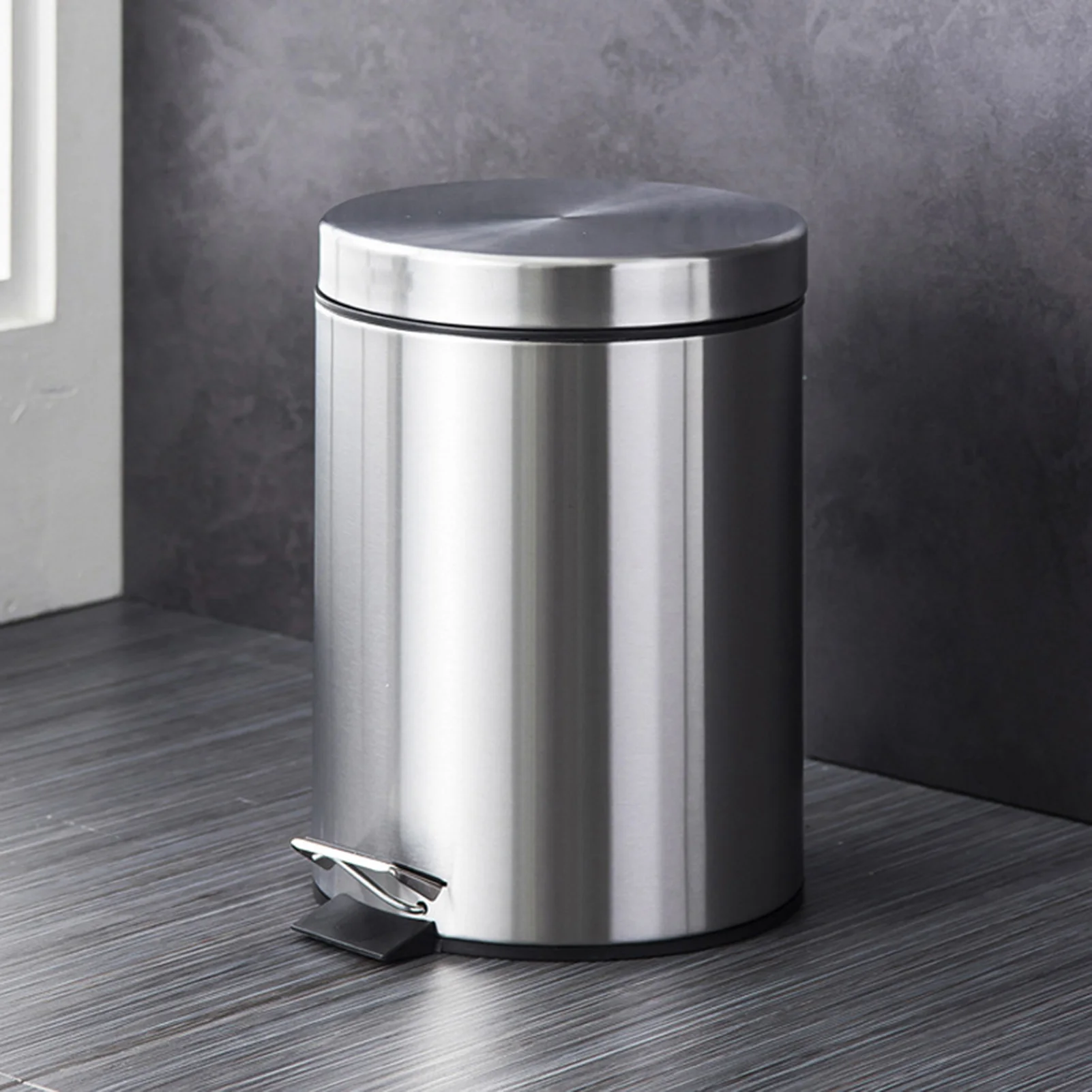 

5L Stainless Steel Foot Petal Trash Can Thickened Mute Round Home Office Trash Can for Kitchen Bathroom Toilet