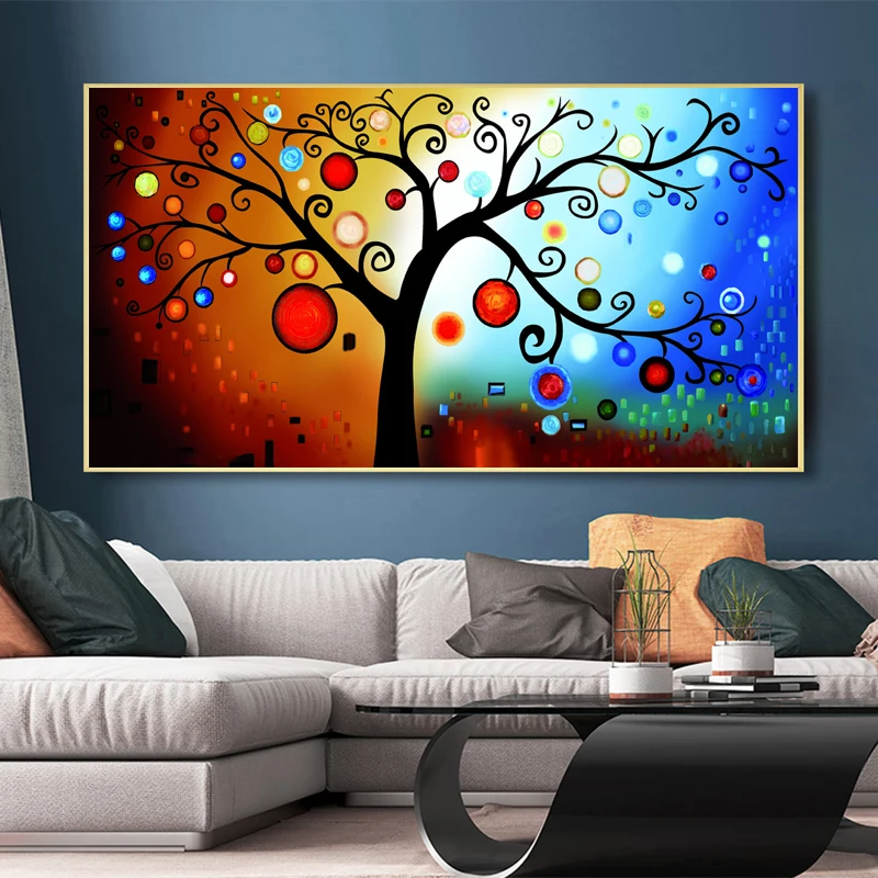 

Abstract Tree Sunset Wave Oil Painting on Canvas Poster and Prints Scandinavian Wall Art Picture for Living Room Cuadros Decor