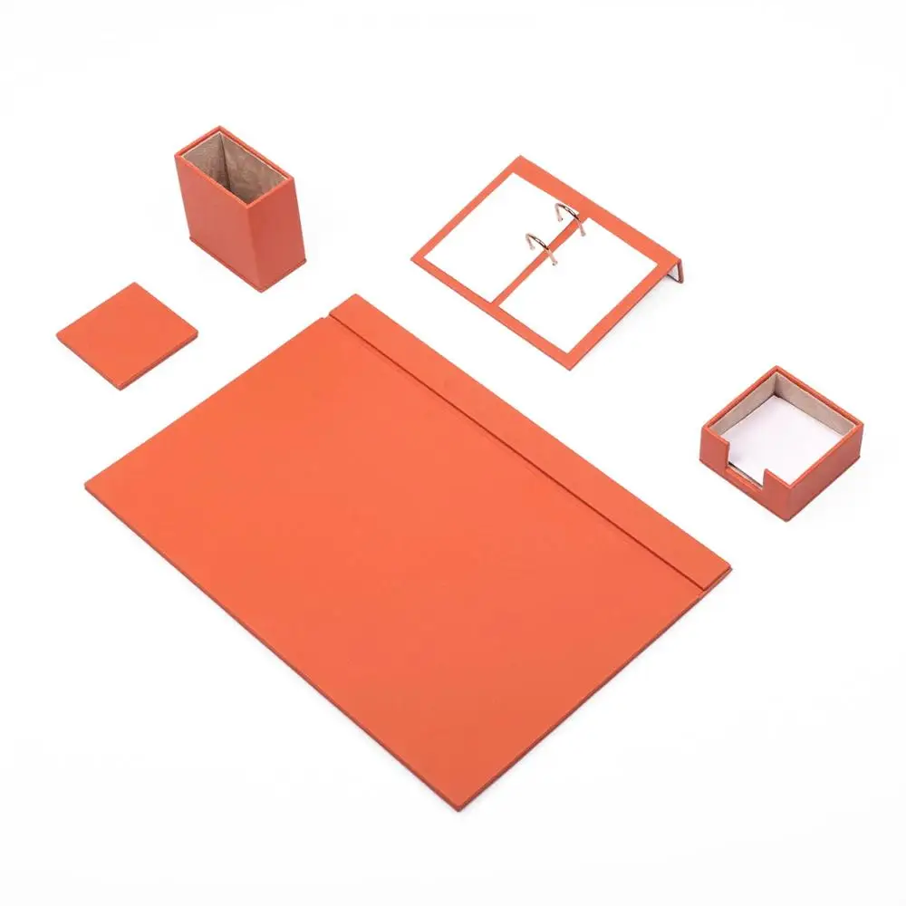 Orange Кожаный Настольный набор 5 шт.(настольный органайзер, Офисные аксессуары, Настольные принадлежности, офисные принадлежности, офисный органайзер - Цвет: Orange