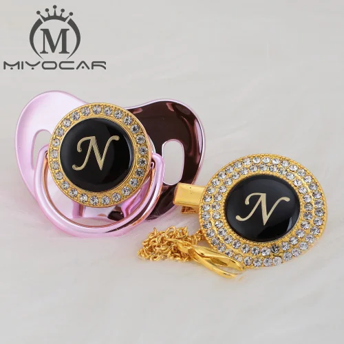 MIYOCAR уникальный дизайн имя инициалы Письмо N Элегантный bling соска и пустышка Клип BPA бесплатно пустышка bling уникальный дизайн LN - Цвет: LN-11  6-18M
