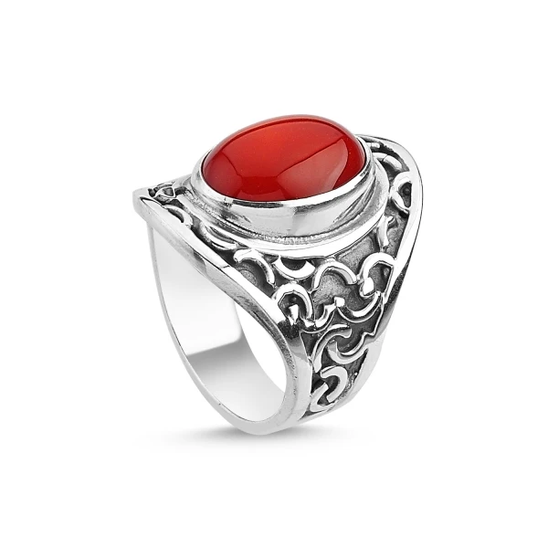 

Silver 925 Sterling Coral Stone Handwork Ring