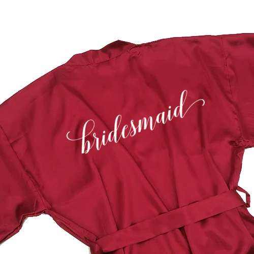 Sisbigdey Burgundy Satin Kimono Robes women short pajamas dressing gown wine red Bridesmaid Gift team bride Bridal Party Robes