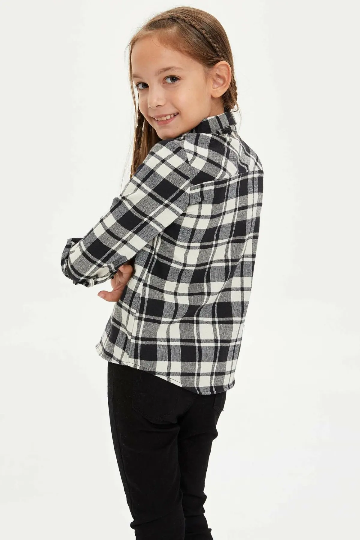 DeFacto/Модная рубашка с длинными рукавами и отворотами для девочек повседневные