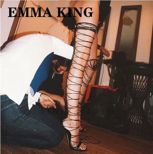 Сексуальные Кендалл Дженнер выше колена босоножки на высоком каблуке сапоги с