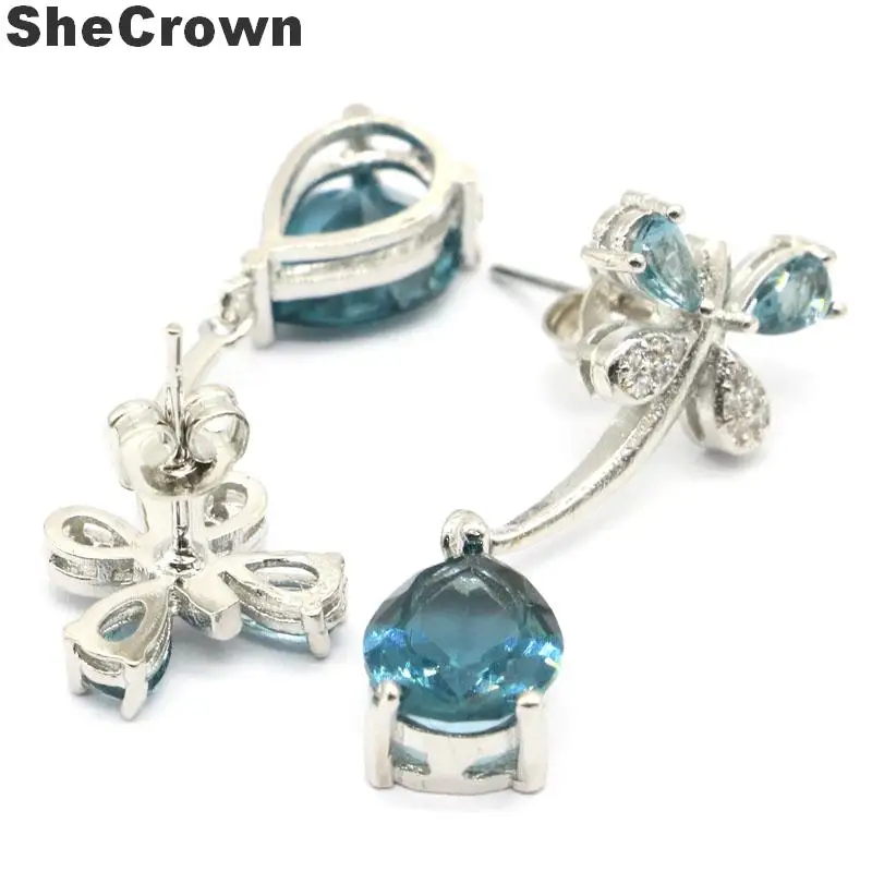 32x12 мм Красивые серебряные серьги в европейском стиле с голубым топазом Лондона |