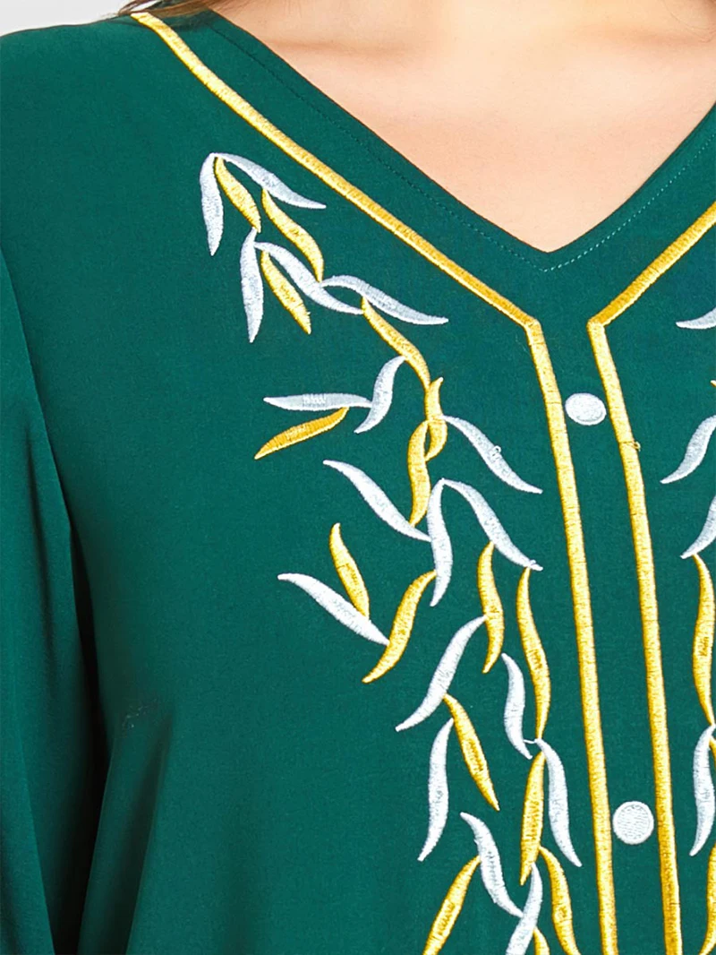 

New Embroidery Women Striped Pocket Long Sleeve Dress