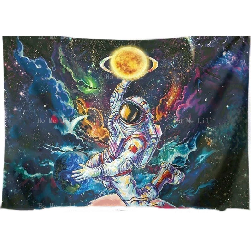 

Trippy Astronaut Tapestry Galaxy Space Poster Cool Psychedelic Spaceman On Fantasy Universe Planets Starry Sky For Room Decor