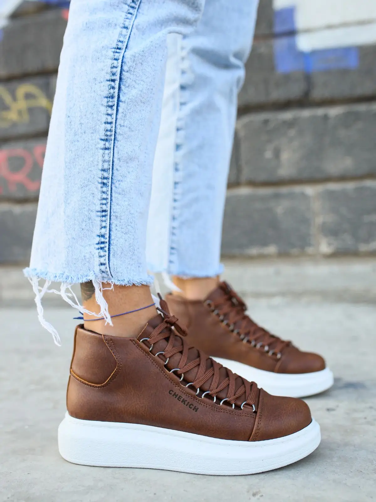 Chekich Коричневый цвет На шнуровке Белая подошва Женская обувь для девочек Экологичная Веганская Высококачественная искусственная кожа Мода Без запаха Легкая ортопедическая одежда Повседневная Классика CH258