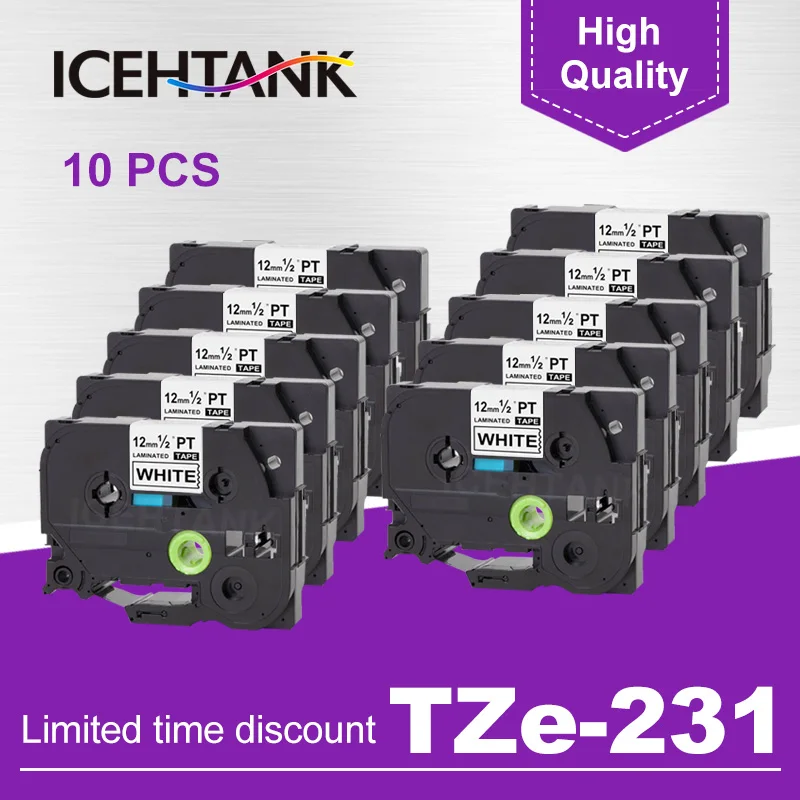 

ICHTANK 10PCS 12mm TZe231 Lableing Tapes for Brother P-Touch Labeler Cartridges For PT-D210 PT-H110 PT-D600 Label Printers