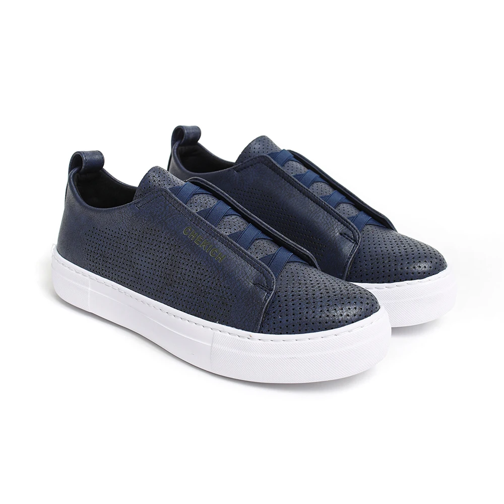 

Chekich Women Shoes Navy Blue Elastic Band Faux Leather Spring & Fall 2021 New Seasons Slip-On Casual Breathable Sneakers Odorless Comfortable Flexible Sewing Base Office Fashion Lightweight Formal CH011 Women