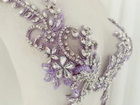 purple rhinestones crystal rhinestone wedding applique beaded patch trim sew on for wedding dresses