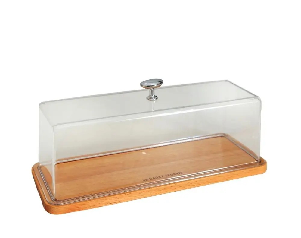 

Wooden Beech Wood Base Polycarbon Dome Cover Cake Dome