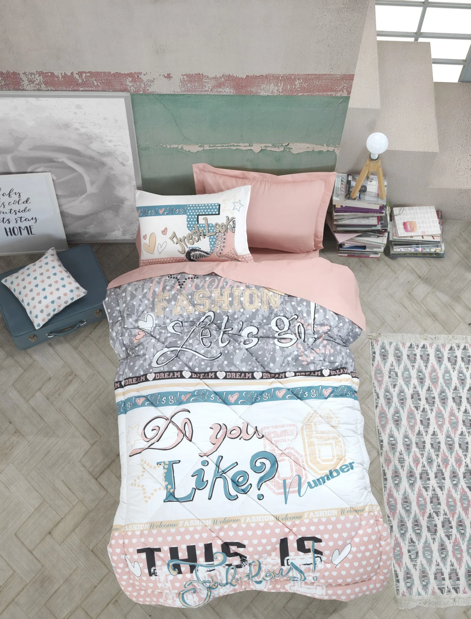 

Cotton Box Single Bedding Set, Bedding Set, Teen Room Decor, Quilt, Bed Sheets, Pillow Cases are produced in Turkey Fashion