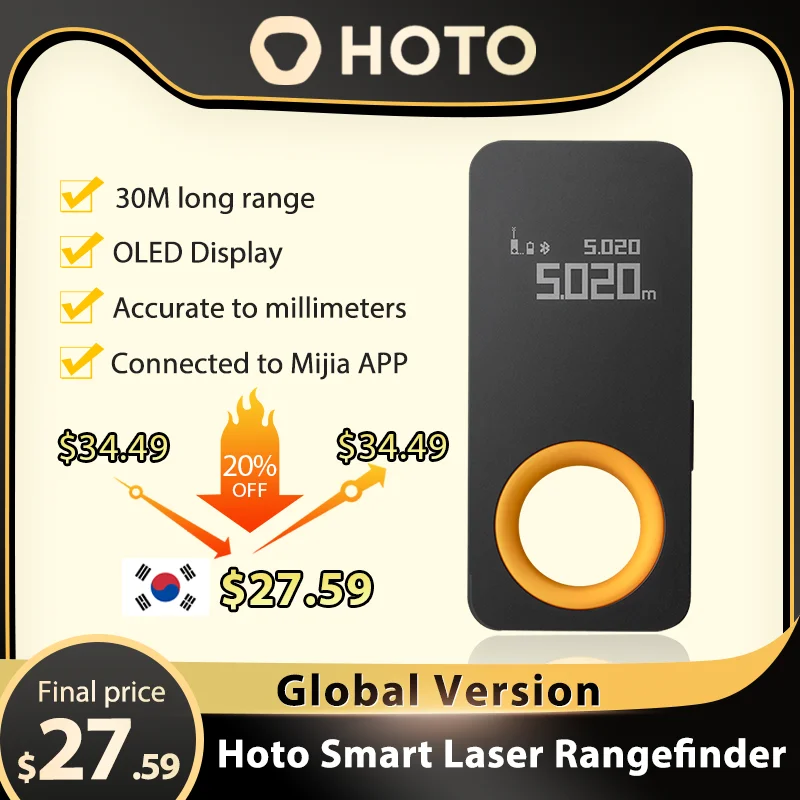 HOTO Smart Laser Rangefinder 30M Meter OLED Display Distance Connect To Mobile Phone Tape Measure | Инструменты
