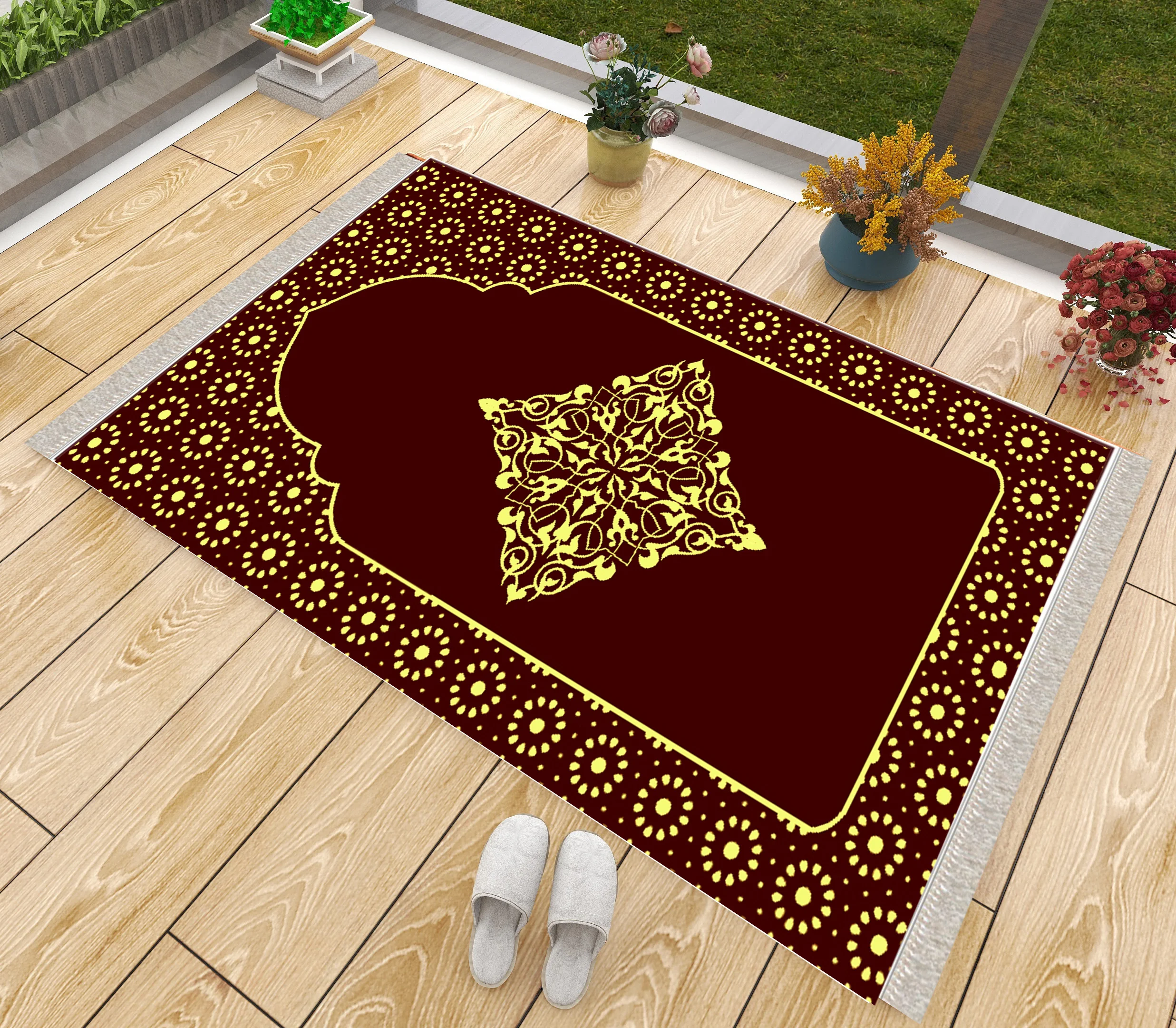 

Роскошный толстый молитвенный коврик бордовый и Золотой винтажный нескользящий Мусульманский Исламский джанамаз напольные коврики молит...