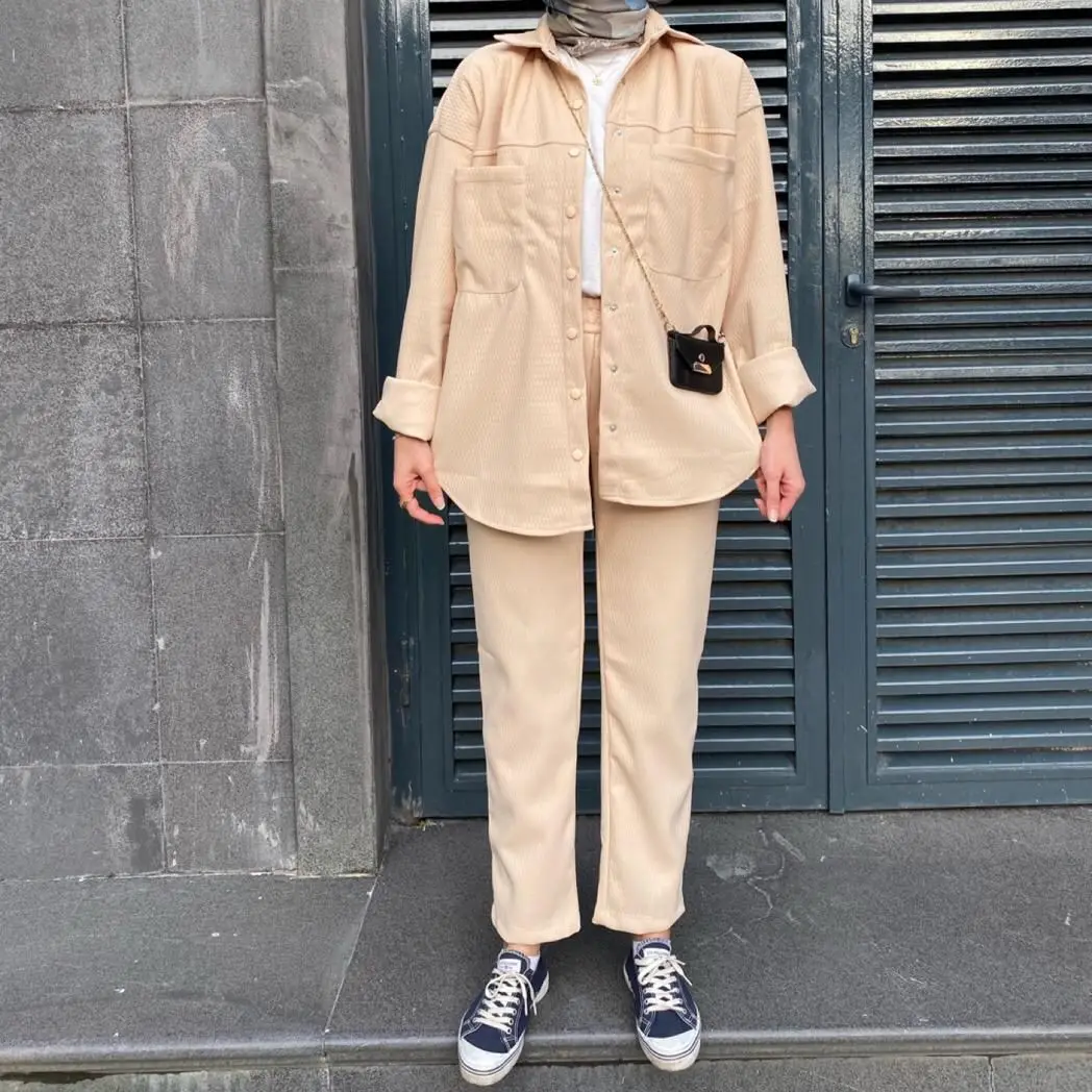 

Mini Lozenge Pattern Beige Suit Lozenge Pattern Women Clothing Fashion Dual Shirt Pants Günlük Soft Design Suit Oversize Long
