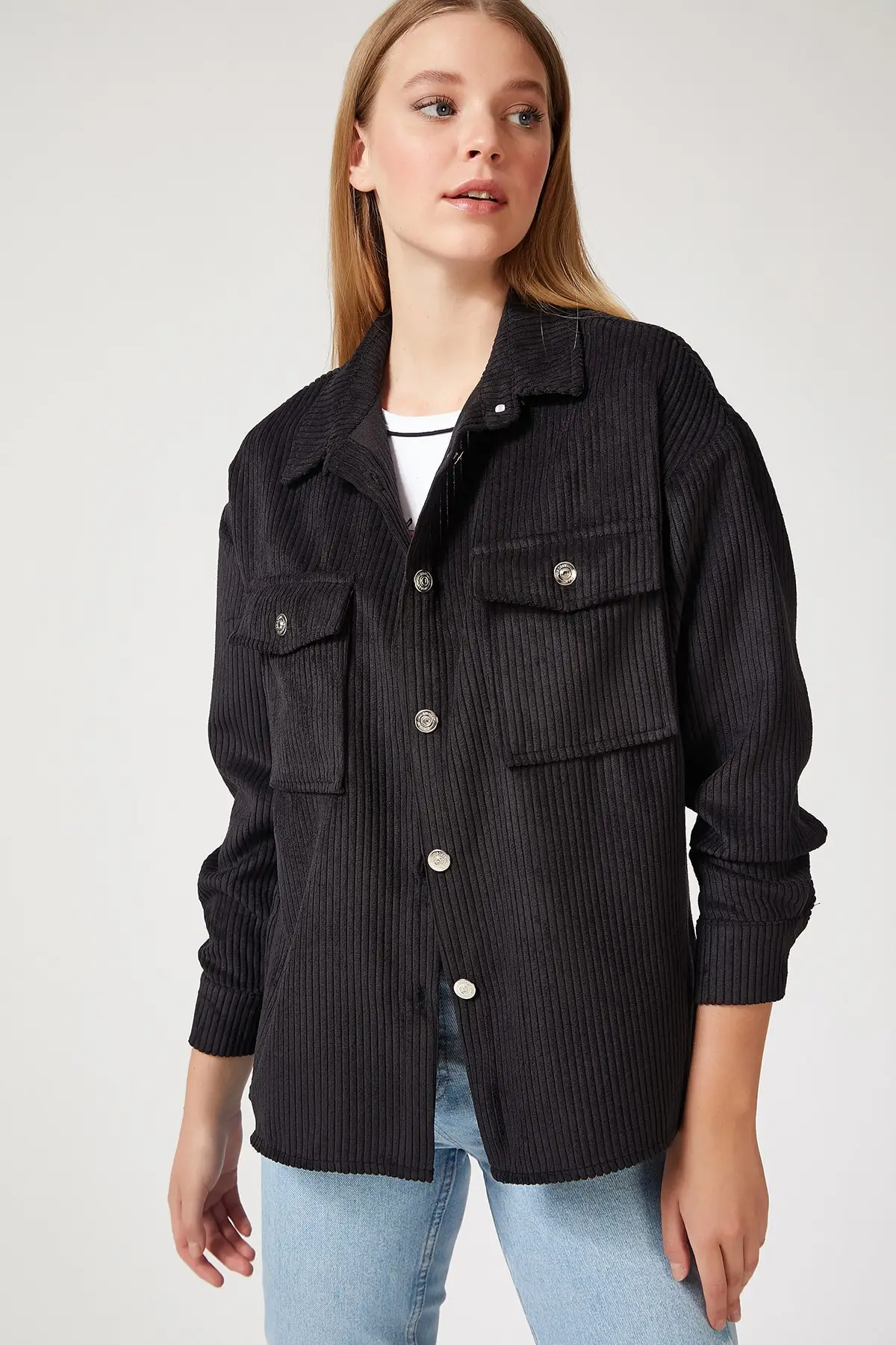 

TUGBA Velvet Shirt Oversize Metal Button Cap With Patch Pocket Oval Cut Casual Shirt tops tops women 2020 korean oversized ladies brown top 2021