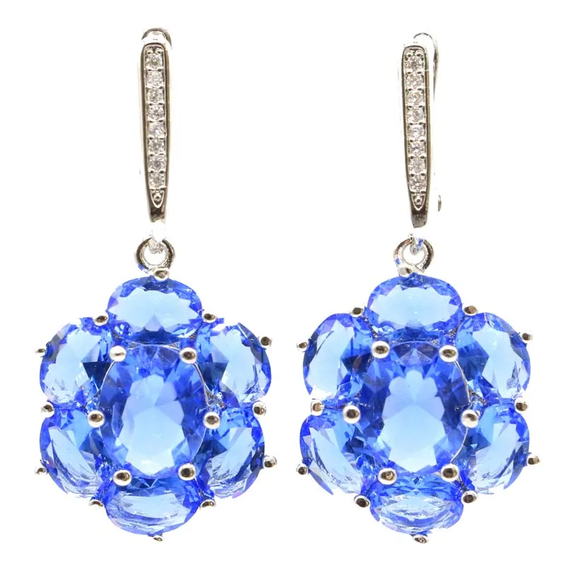 tanzanite earrings 38x17 мм SheCrown Deluxe настоящий зеленый изумруд красный рубин создан Танзанит кунцит Серебряный кулон и серьги - Цвет камня: tanzanite earrings