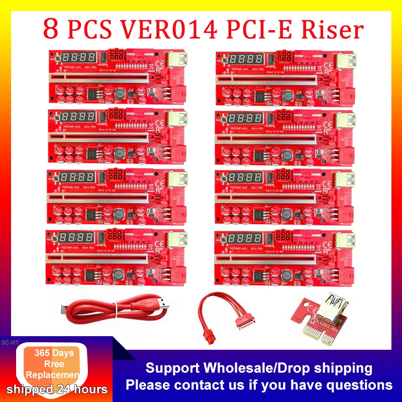 

8PCS Riser VER014 PCIE Riser USB 3.0 Express Cable Riser For Video Card X16 Extender 6Pin PCI-E Riser For Bitcoin Mining Rig