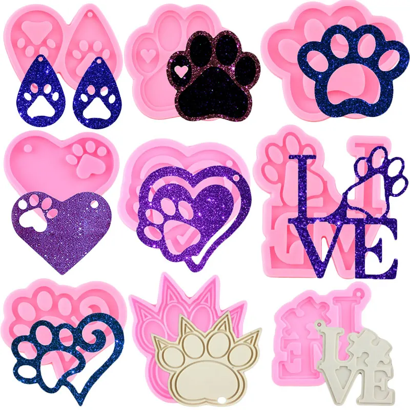 

Love Paw Print Keychain Silicone Resin Mold Heart Dog Paws Epoxy Pendant Molds DIY Chocolate Candy Fondant Mould Jewelry Making
