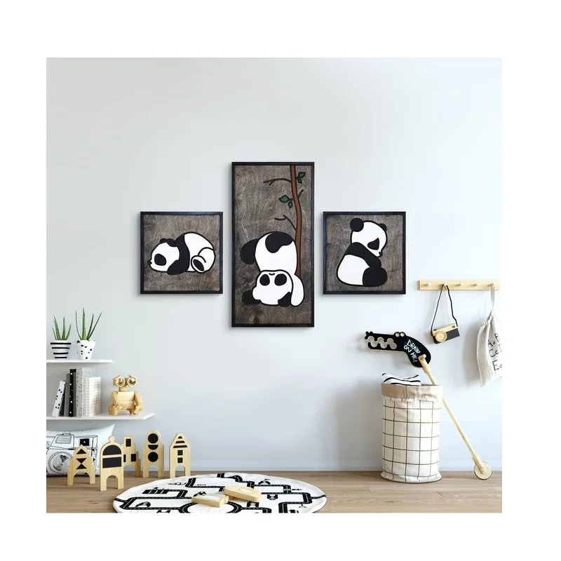 

ARTISTIC WOOD ART WALL DECOR, MODERN HAND MADE LINE ART CUTE PANDAS, SPECIAL DESIGN, FOR YOUR HOME & OFFICE DECORATION (3 PCS)