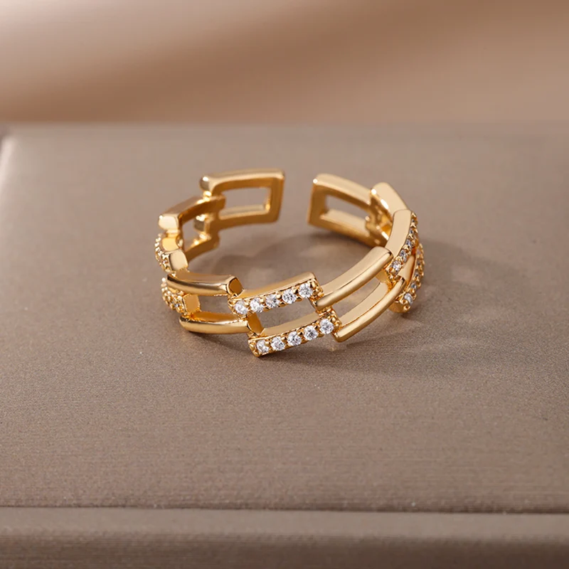 

Zircon Hollow Rings For Women Stainless Steel Plated Geometric Open Finger Ring Couple Wedding Jewelry Gift Bijoux Femme