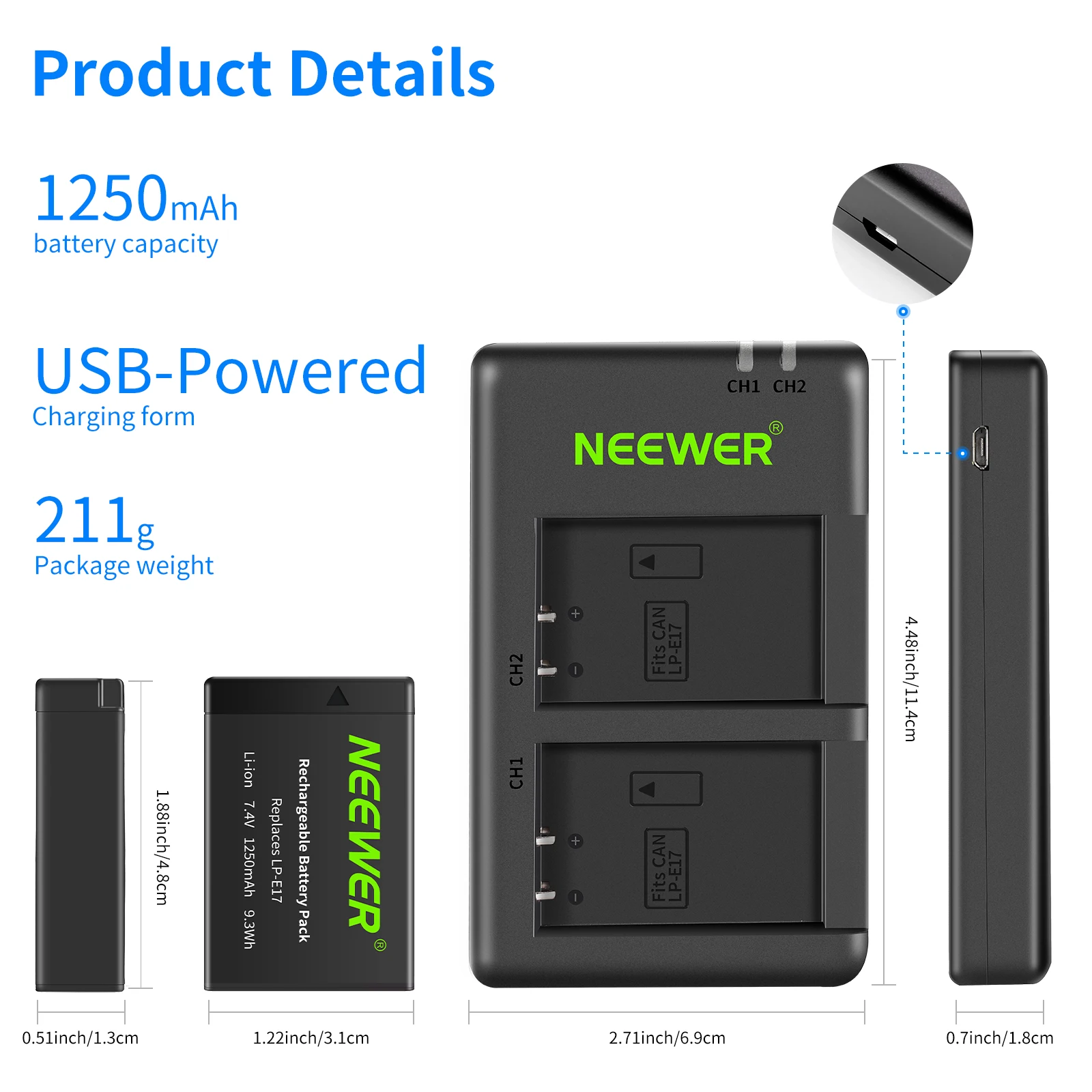 Neewer 2 Pack LP E17 модернизированная батарея и двойное зарядное устройство USB для Canon Rebel