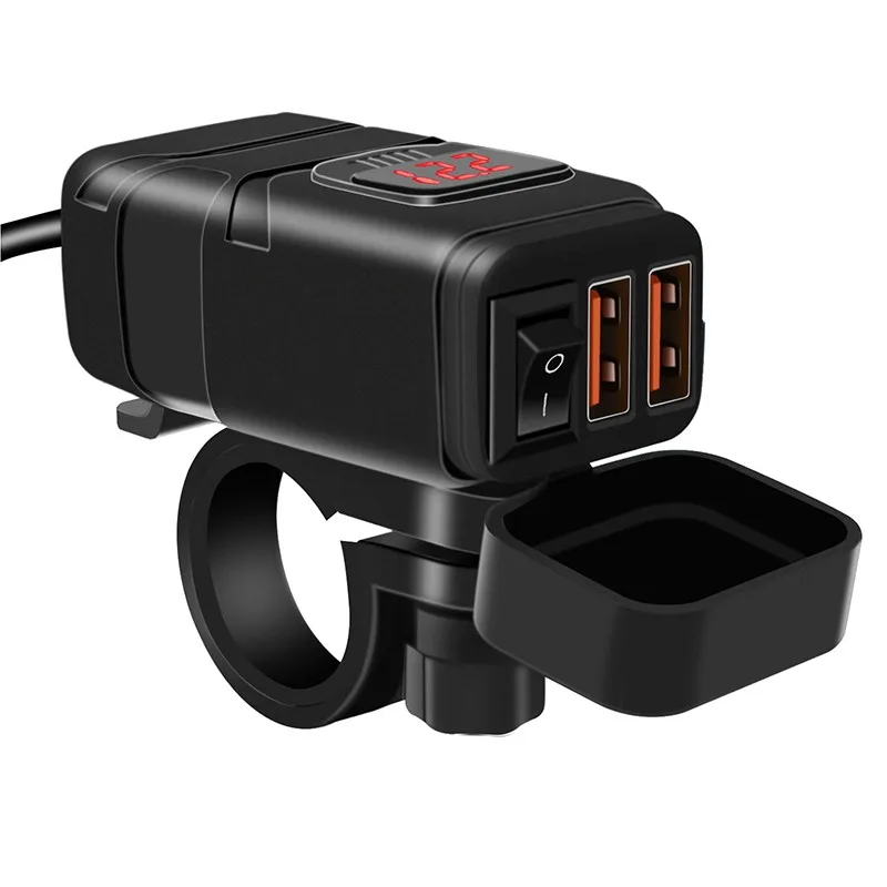 Motorcycle Quick Charger Waterproof QC3.0 Dual USB Adapter DC 12V ABS Power-off Switch Voltmeter Mobile Phone Tablet Fast Charge |