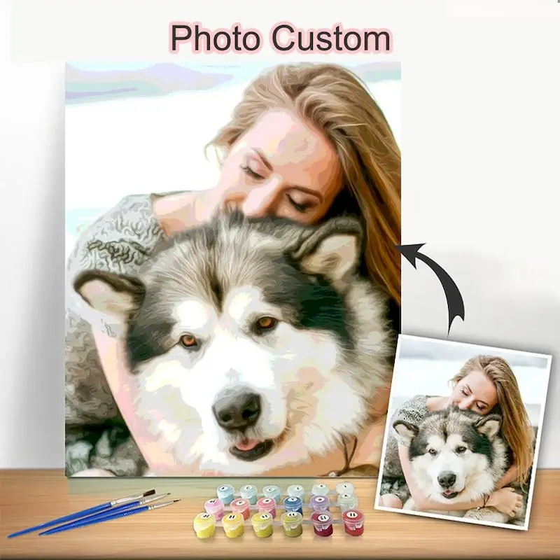 GATYZTORY 24/36 Color Personalised Photo Custom DIY Painting By Numbers Special Gift For Lover Friend Family Pets  Canvas Paint
