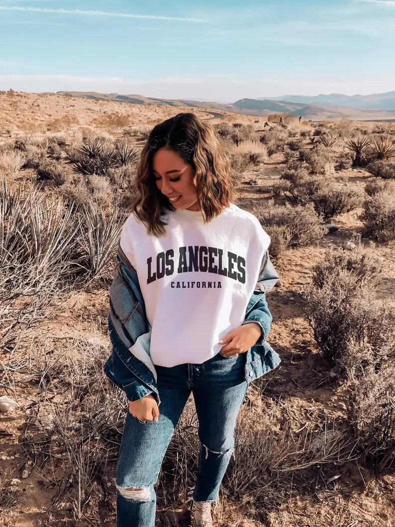 

Stay True Los Angeles California Sweatshirt Vintage Crewneck Jumper Long Sleeved Fashion Cotton Spring Casual Outfit Drop Ship