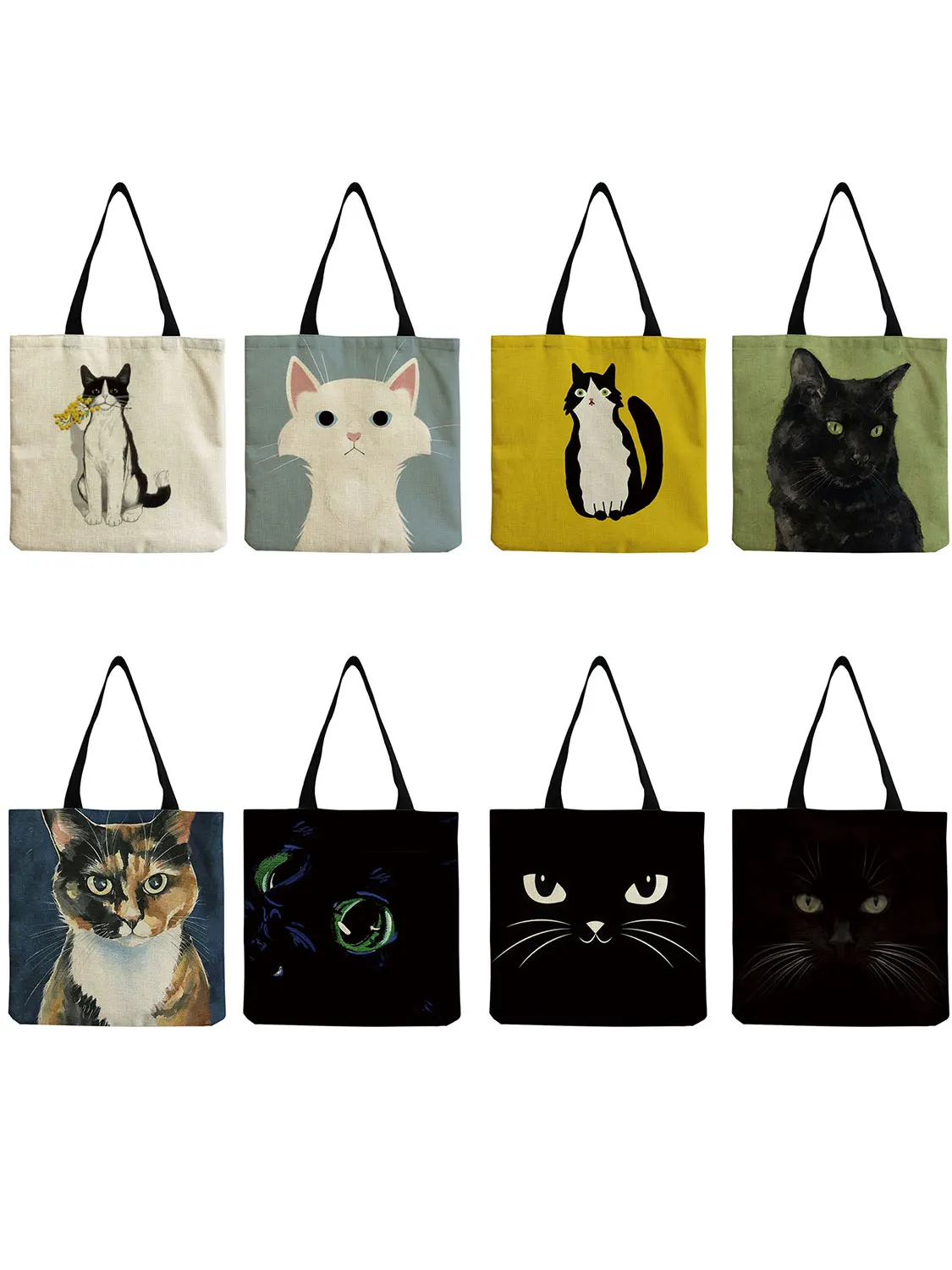 

Black Cat Print Animal Art Painting Shopping Handbag Women Shoulder Bag Eco Reusable Large Graphic Tote Shopper Bag for Boutique