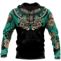 mexico aztec quetzalcoatl skull green casual hoodie spring unisex 3d printing sublimation zipper pullover menwomens sweatshirt