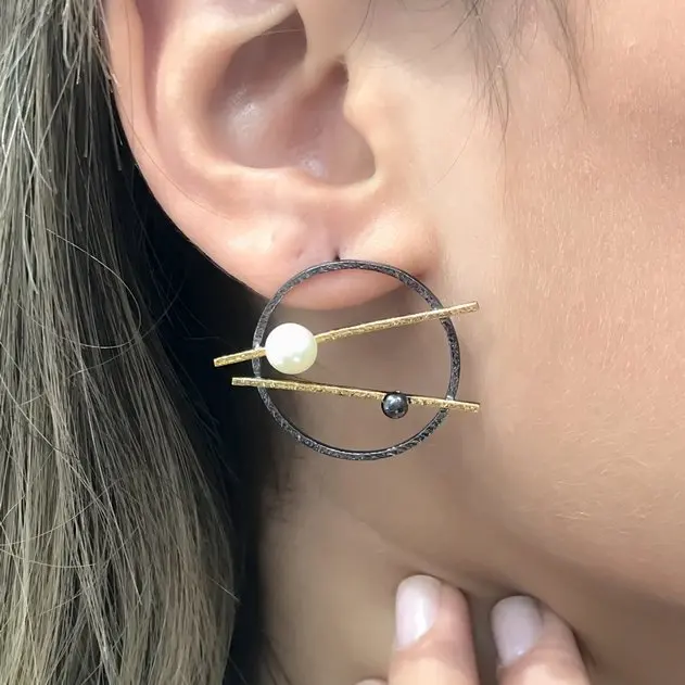 

Authentic Hand Production Special Design With Pearl Silver Earrings