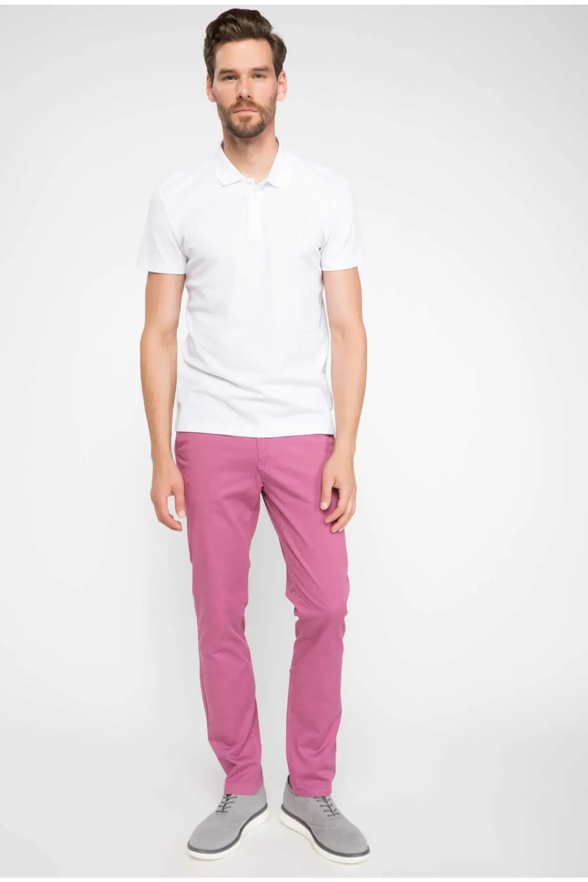 Дефакто мужские розовые яркие повседневные брюки классические стильные длинные