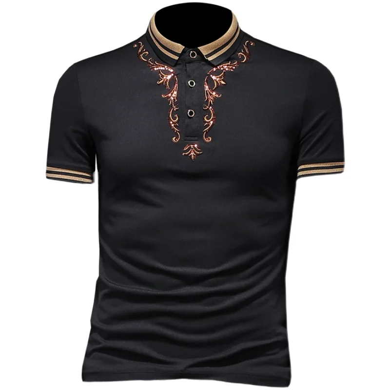 

2021 New men clothing Breathable Mercerized cotton men Polo shirts Sequin decoration summer shirts for men style
