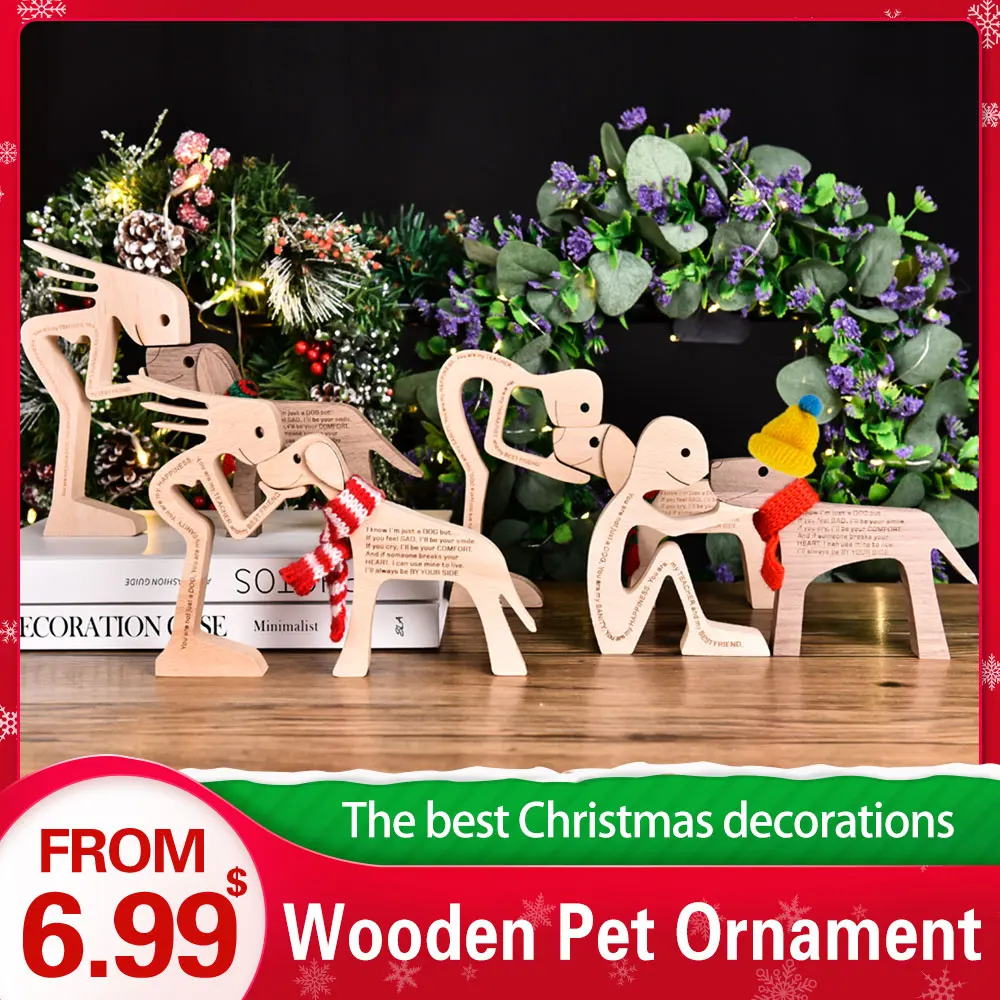 

Handmade Wood Pet Christmas Decoration For Home Decor Craft Creative Figurine Ornement Wooden Hand Home Decor Christmas Gift