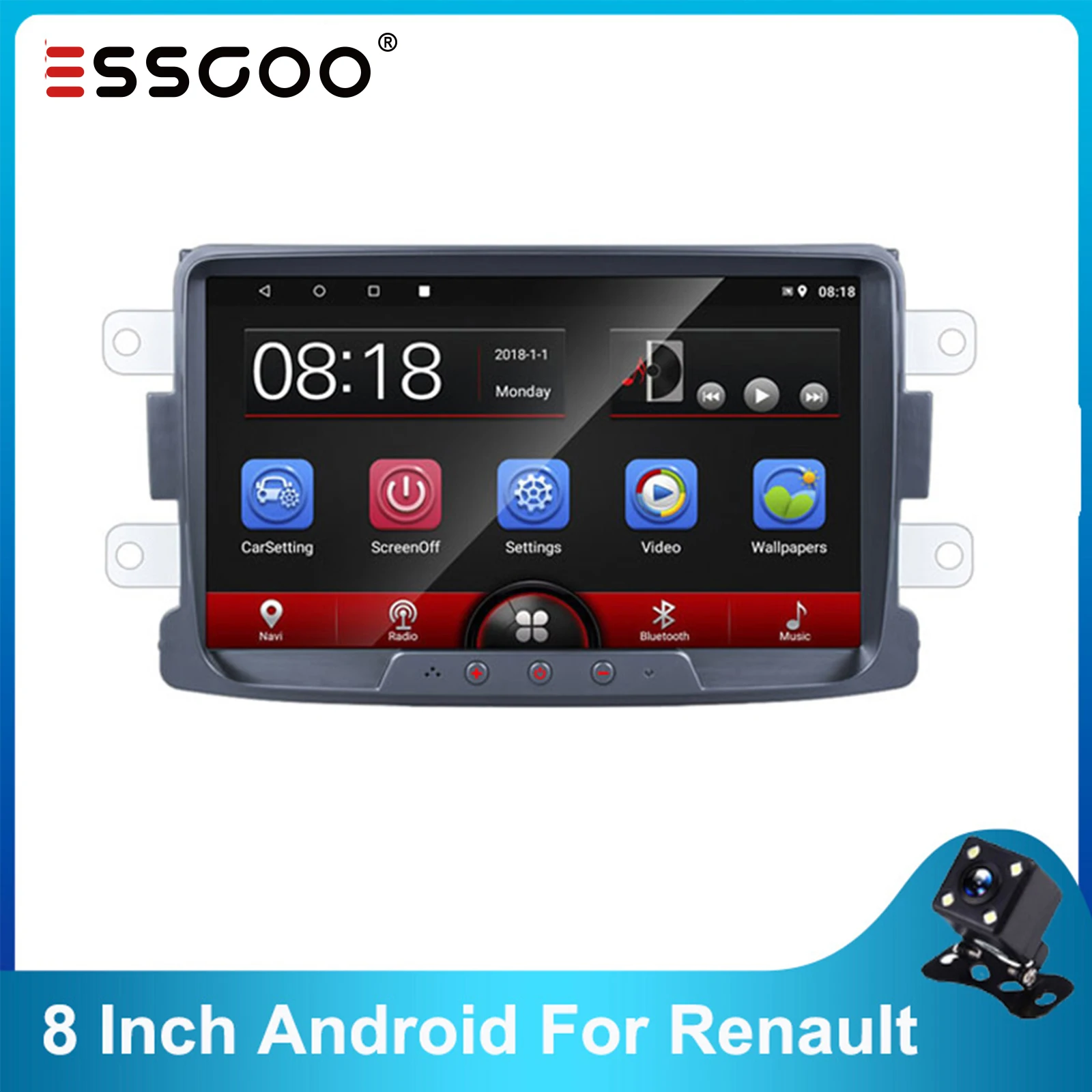 Автомагнитола ESSGOO, мультимедийный плеер на Android 8, с GPS, Wi-Fi, с Mirror link, для Renault Sandero, Duste, Logan, Dokker, типоразмер 2DIN