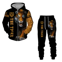 the tiger 3d printed man hooded sweatshirt pants set spring autumn casual zipper hoodies fashion jacket mens clothing tracksuit