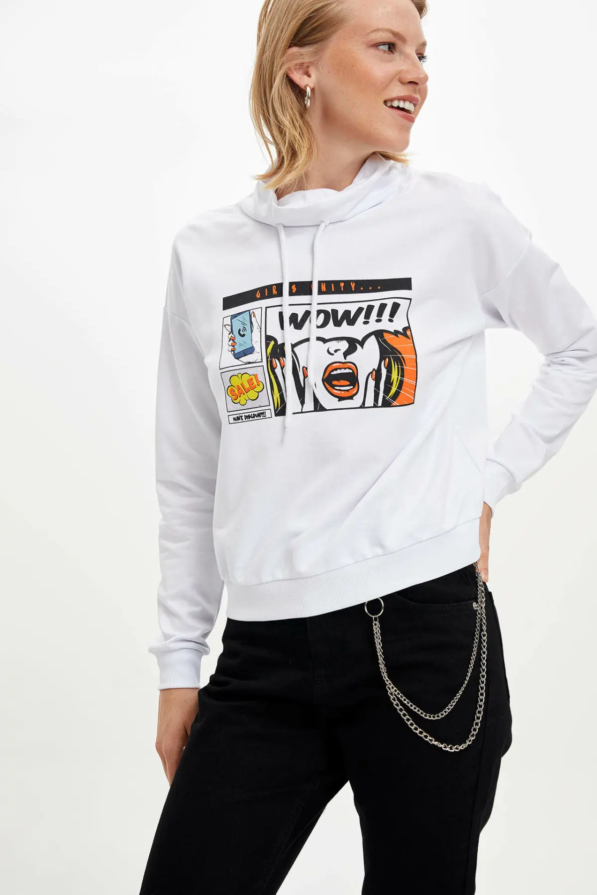 Дефакто женские свободные толстовки с рисунком для уличных девушек спортивная