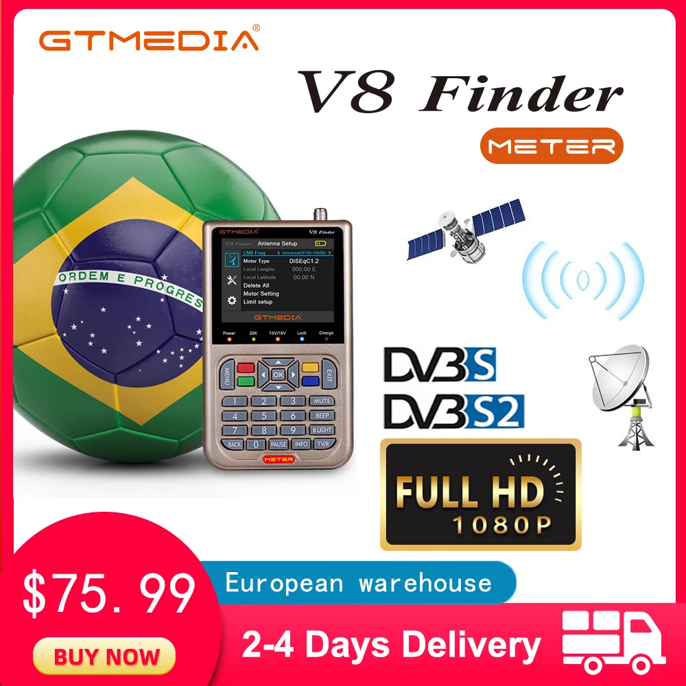 Gtmedia V8 Finder Meter DVB-S2/S2X Satellite Meter Finder High Definition 1080P HD ACM Sat Finder Meter with 3000mA Battery