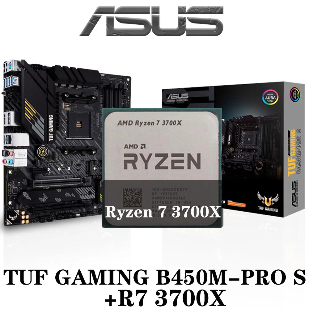 AM4 New ASUS TUF GAMING B450M-PRO S Motherboard Set Combo + AMD Ryzen 7 3700X DDR4 128GB USB 3.2 PCI-E3.0 B450 Placa-mãe Kit |