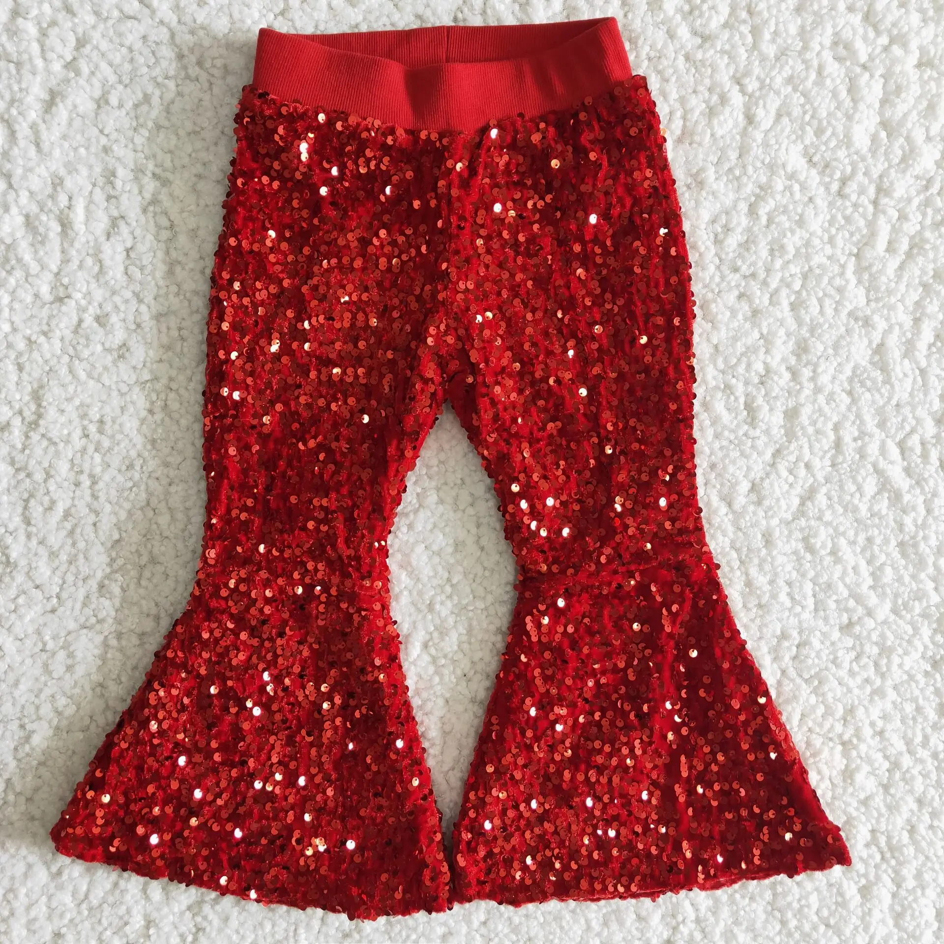 

Boutique baby bell bottom pants red sequins new cargo kids pants wholesale hot baby girl clothing kids flare pants