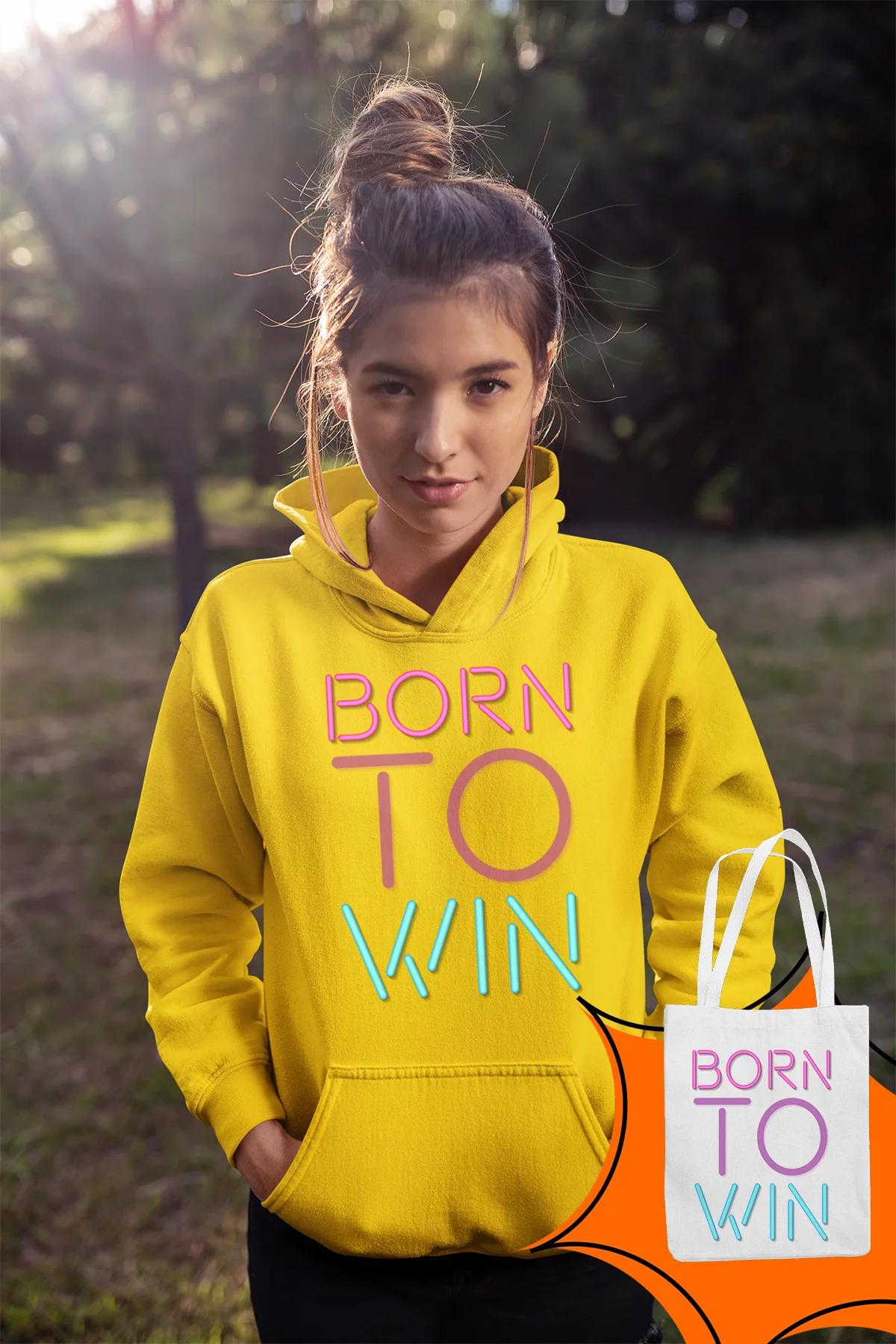 Женская толстовка с капюшоном Angemiel Wear Win For Born Yellow Kombin|Женские толстовки и