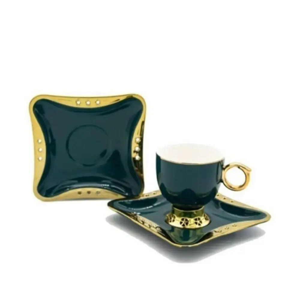 

12 pcs Espresso Coffee Cup White-Green-Black with Black Leg Set of 6 Coffee Cups 12 Piece Tea Cup New House Gift Coffee supplies